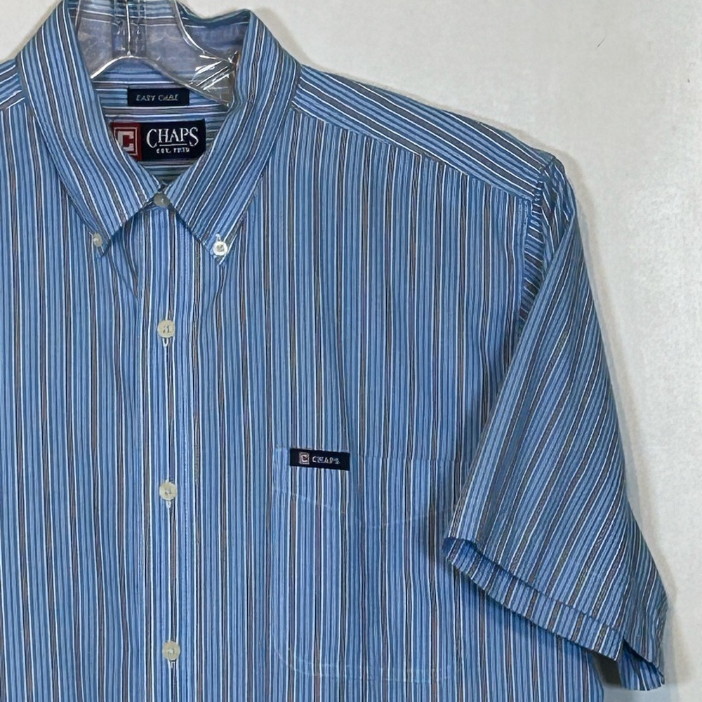 Chaps Men's Blue Brown and White Striped  Shirt Size Large Bin 3